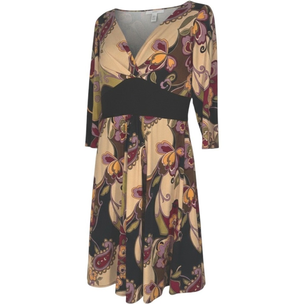 OC by OC Womens Paisley Floral Babydoll Y2K Dress Size 4 Retro 70s Mod Earthy